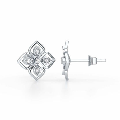 Bettie Flowers Silver Earring Studs - White Gold - Image 4