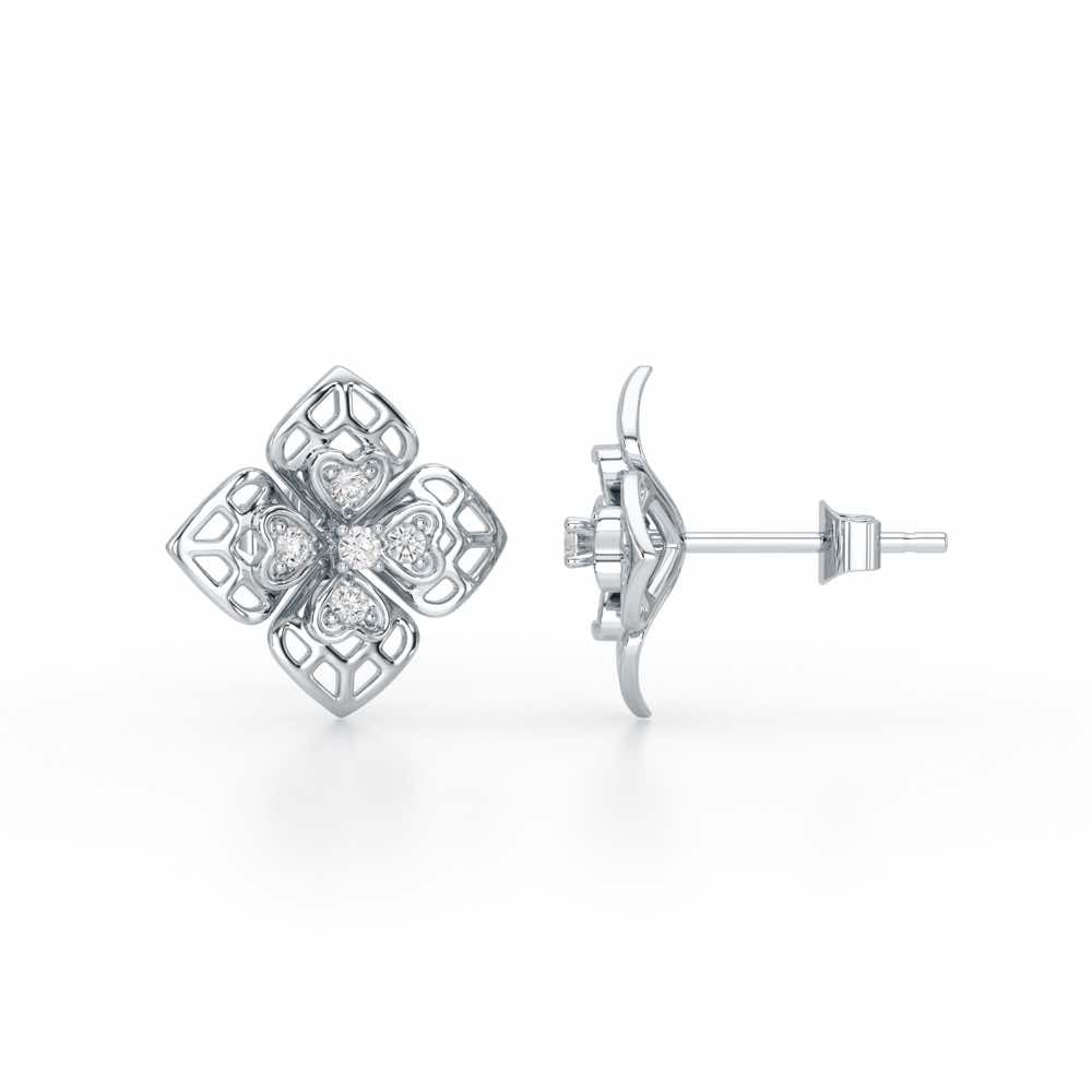 Delicate Petals Silver Earring Studs - White Gold - Image 4