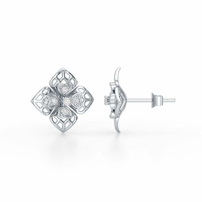 Delicate Petals Silver Earring Studs - White Gold - Image 4