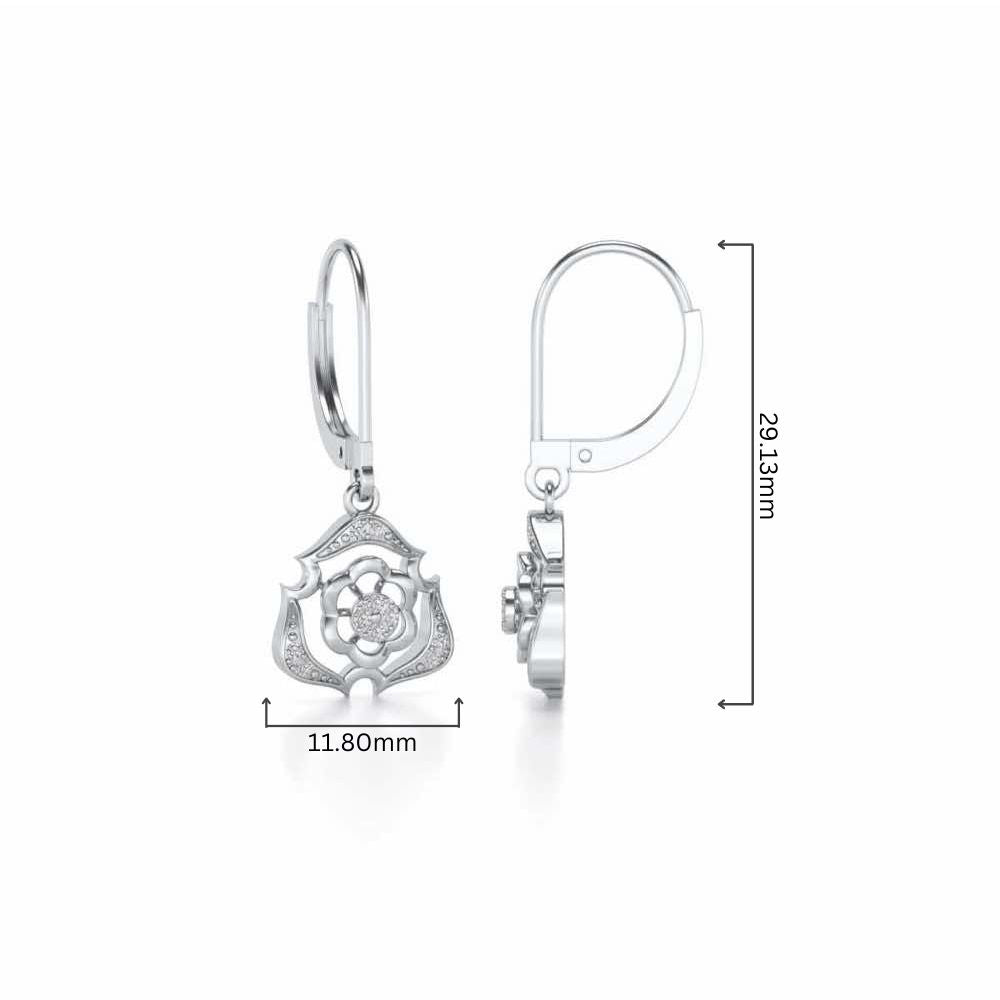 Intricate Floral Drops Earrings - White Gold - Image 4