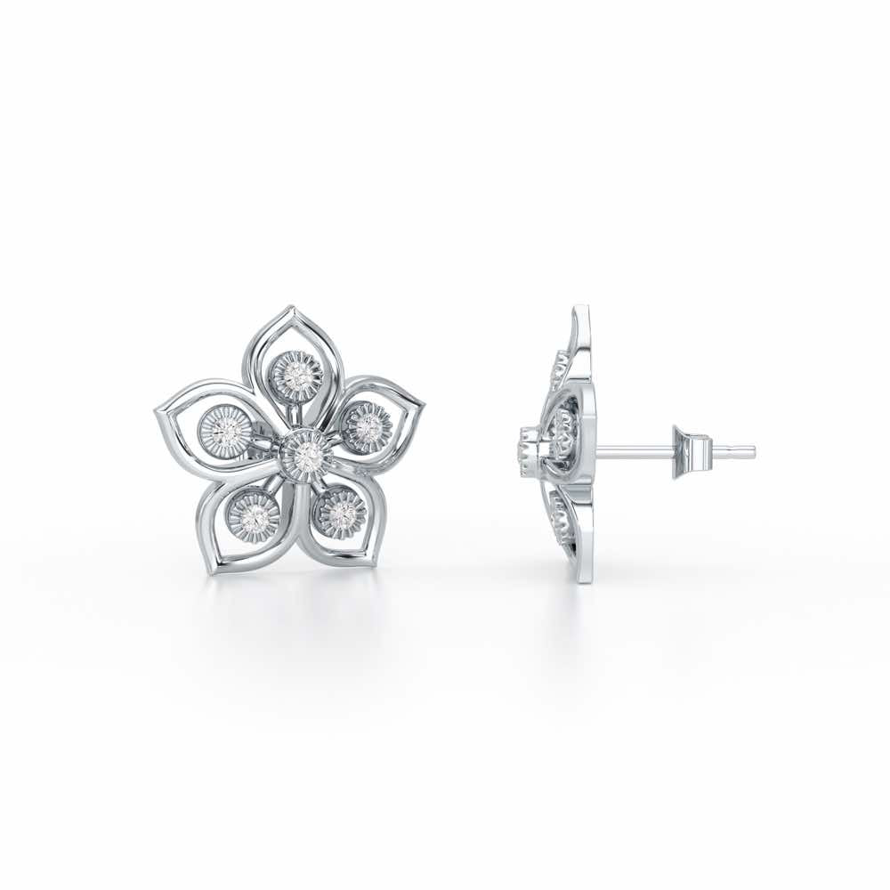 Charm Florel Silver Earring Studs - White Gold - Image 4