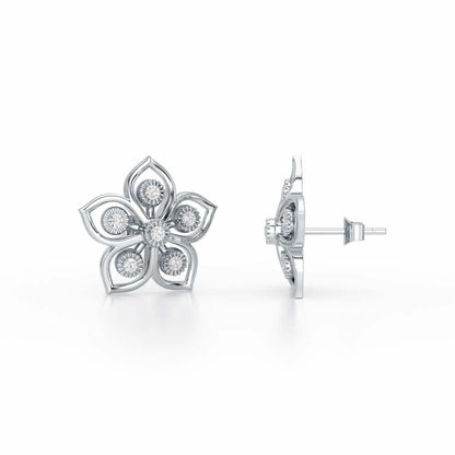 Charm Florel Silver Earring Studs - White Gold - Image 4