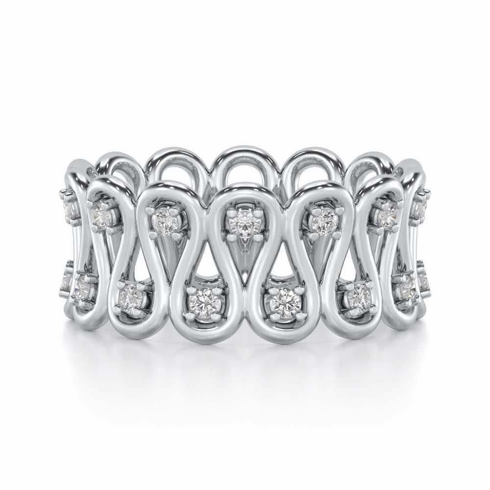 Dense Wave Silver Band Ring - White Gold - Image 5