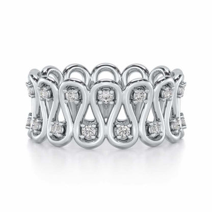 Dense Wave Silver Band Ring - White Gold - Image 5
