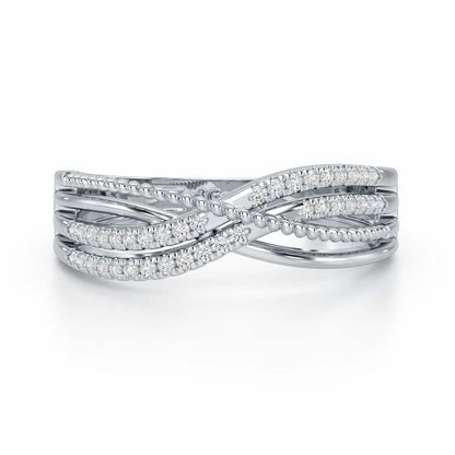 Crssing Wave Silver Ring - White Gold - Image 5