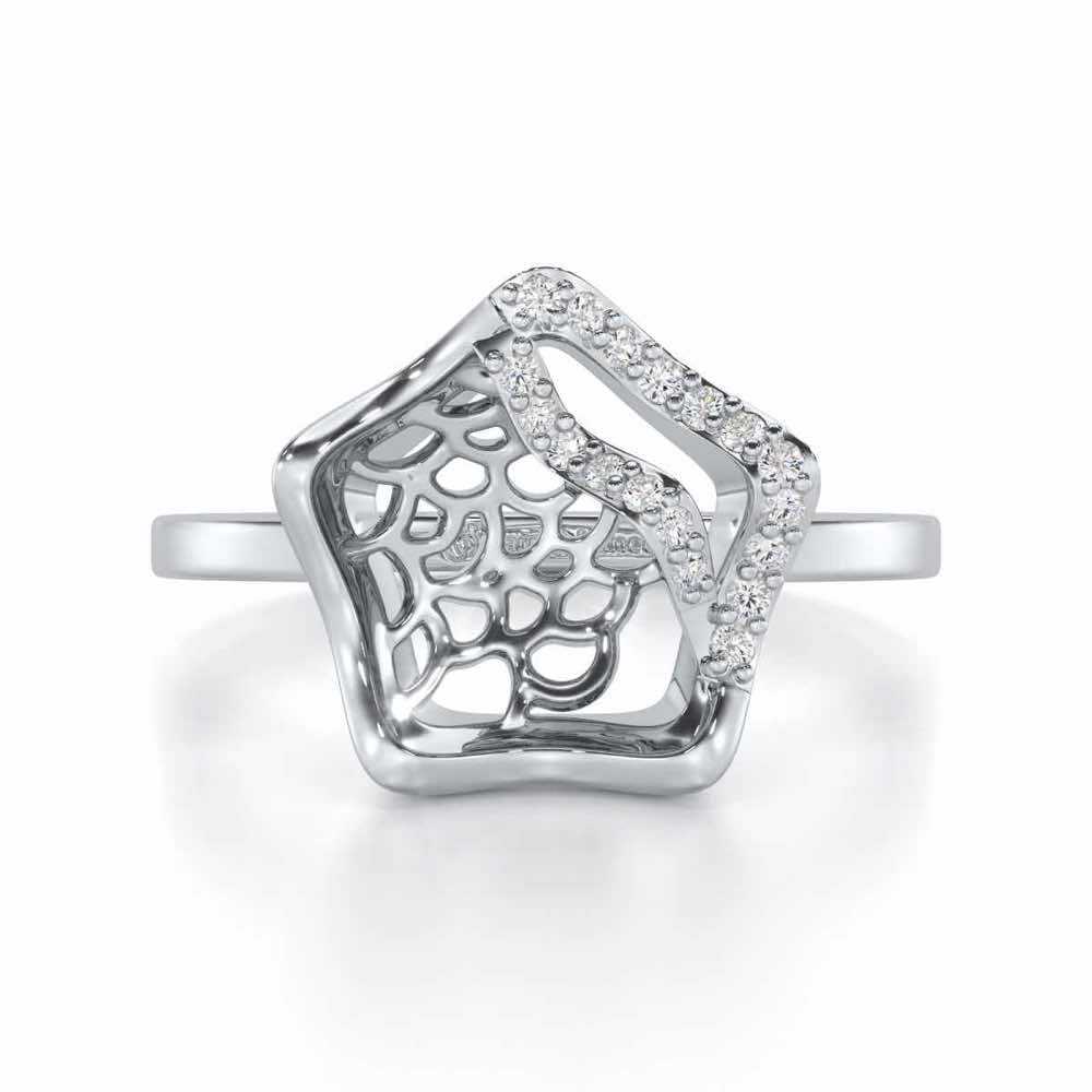 Water Bloom Silver Ring - White Gold - Image 4