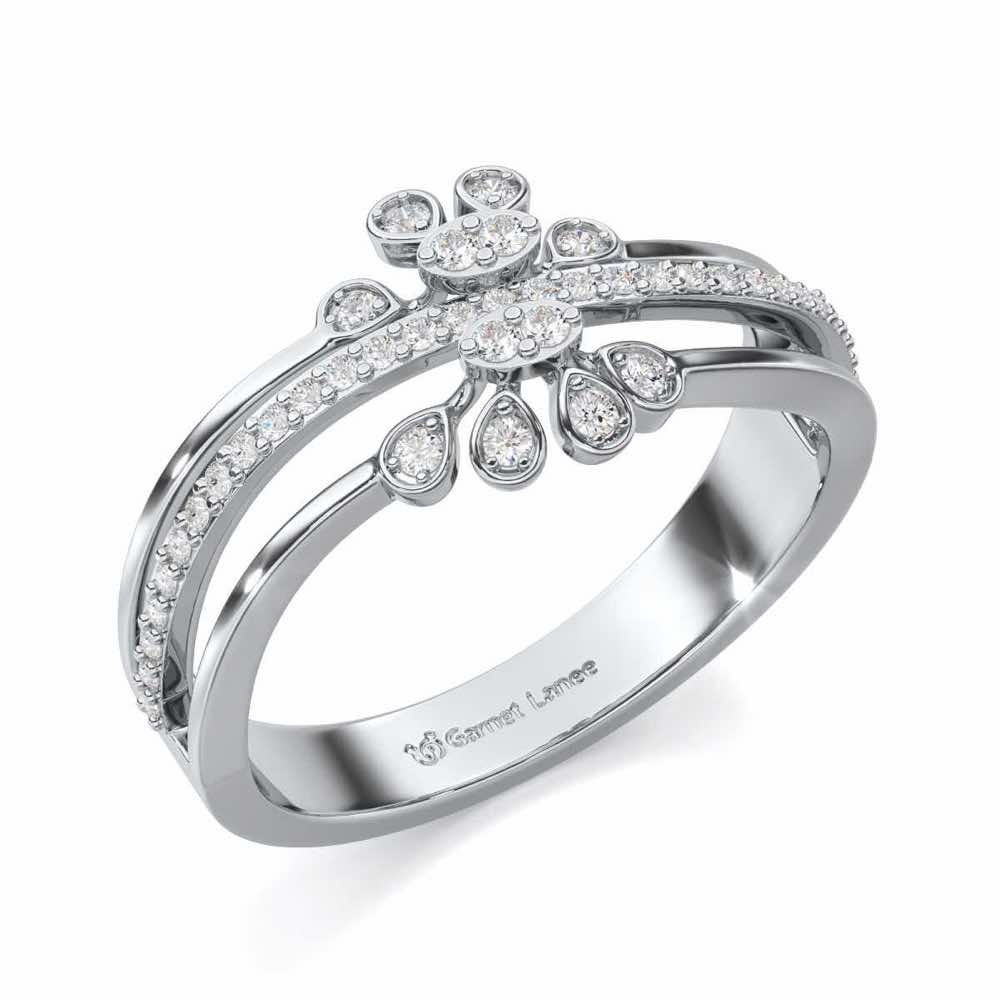 Wave Bloom Silver Ring - White Gold - Image 1