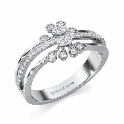 Wave Bloom Silver Ring - White Gold - Image 1