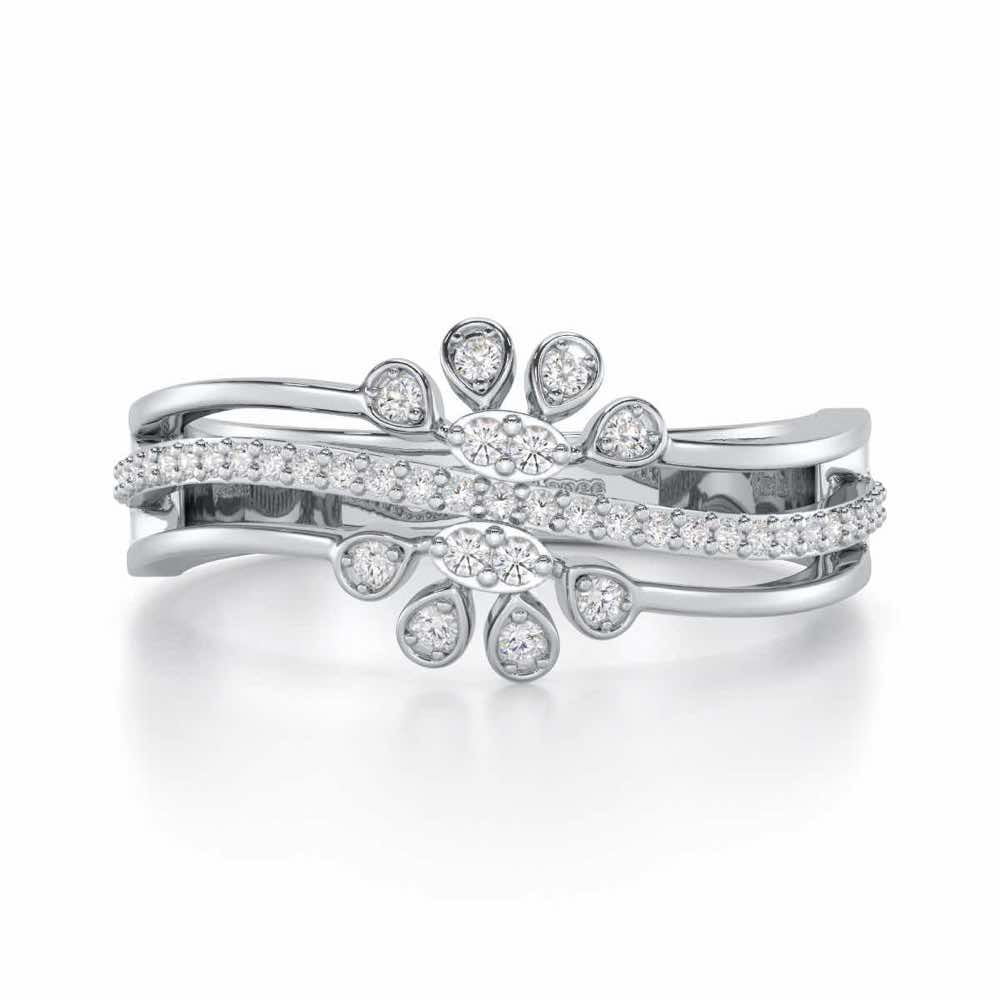 Wave Bloom Silver Ring - White Gold - Image 4