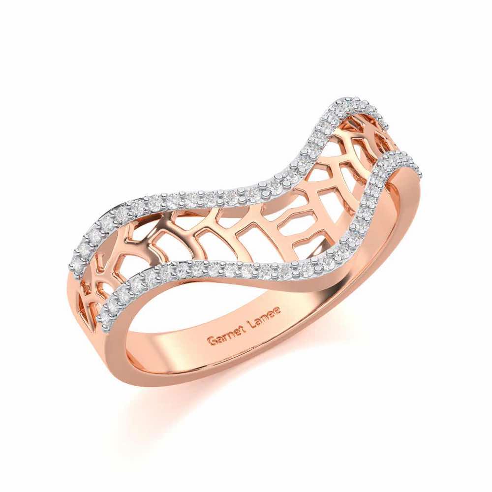 Wave Down Silver Ring - Rose Gold - Image 1