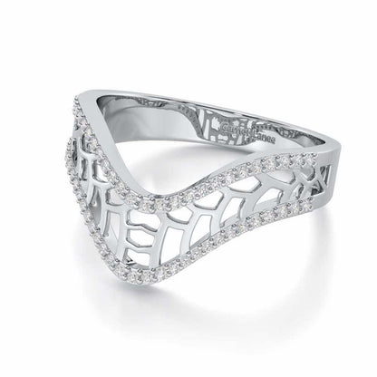 Wave Down Silver Ring - White Gold - Image 2