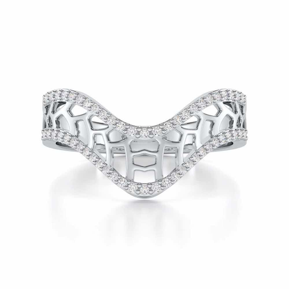Wave Down Silver Ring - White Gold - Image 4