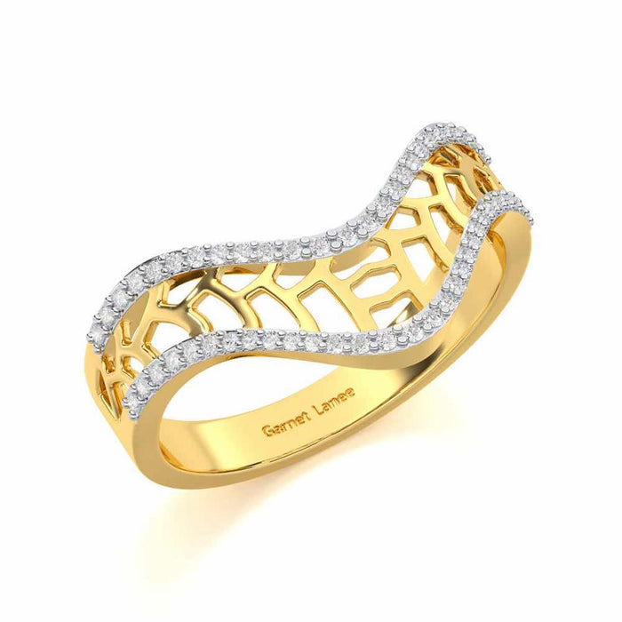 Wave Down Silver Ring - Yellow Gold - Image 1