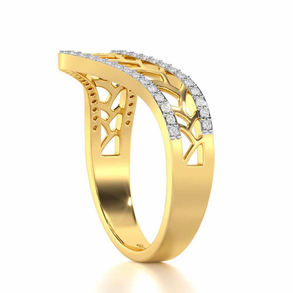 Wave Down Silver Ring - Yellow Gold - Image 3