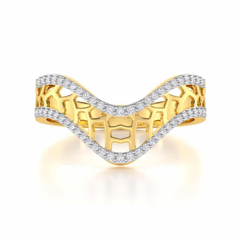 Wave Down Silver Ring - Yellow Gold - Image 4