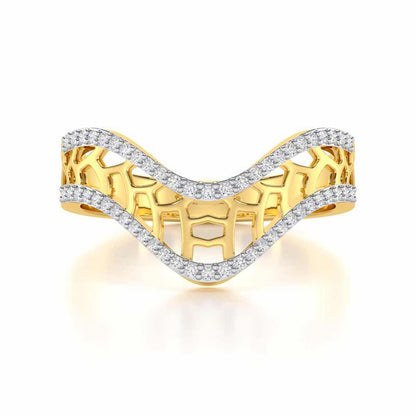 Wave Down Silver Ring - Yellow Gold - Image 4