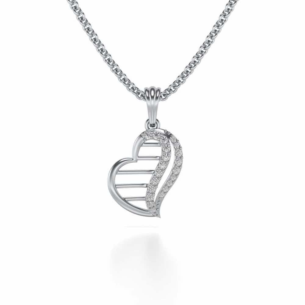 Wave Heart Silver Pendant - White Gold - Image 1