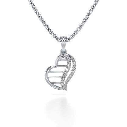 Wave Heart Silver Pendant - White Gold - Image 1