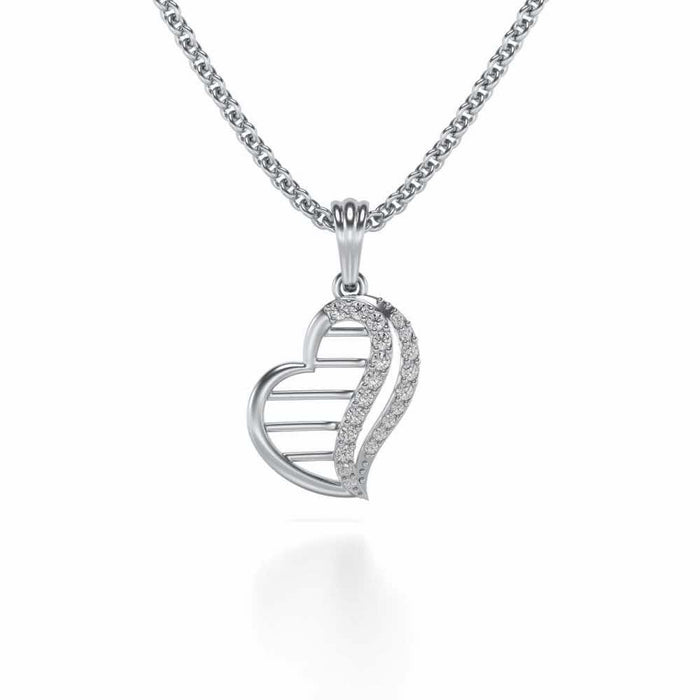 Wave Heart Silver Pendant - White Gold - Image 1