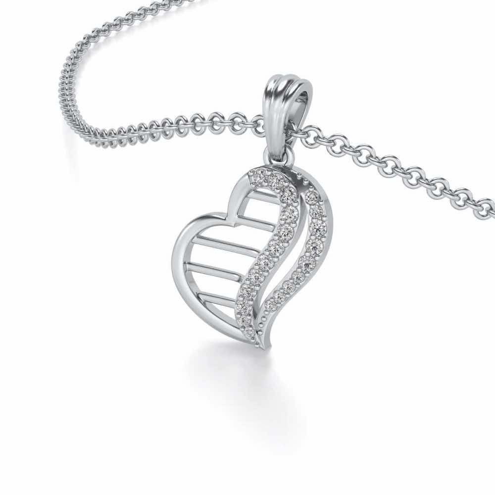 Wave Heart Silver Pendant - White Gold - Image 2