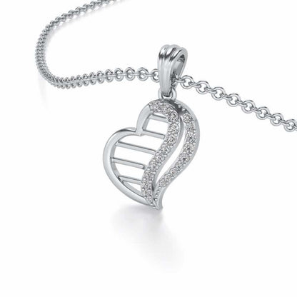 Wave Heart Silver Pendant - White Gold - Image 2