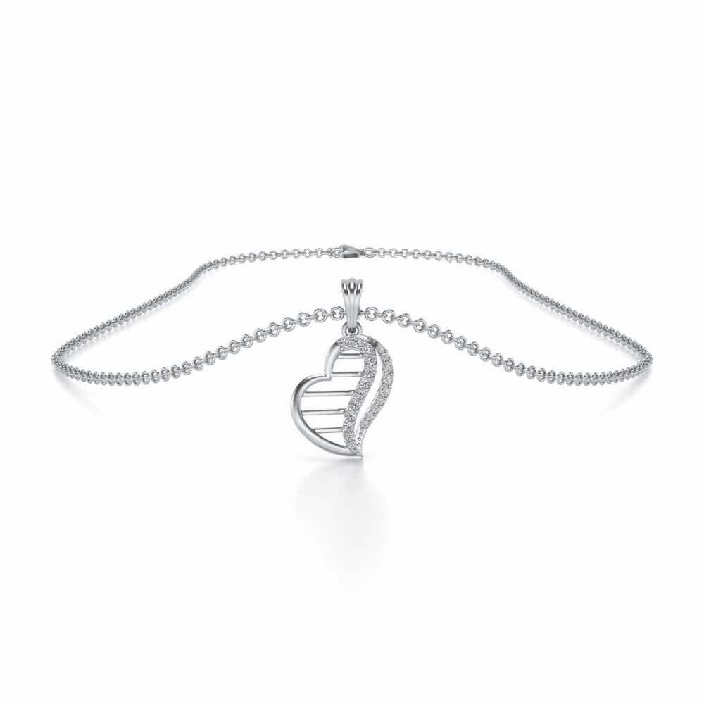 Wave Heart Silver Pendant - White Gold - Image 3