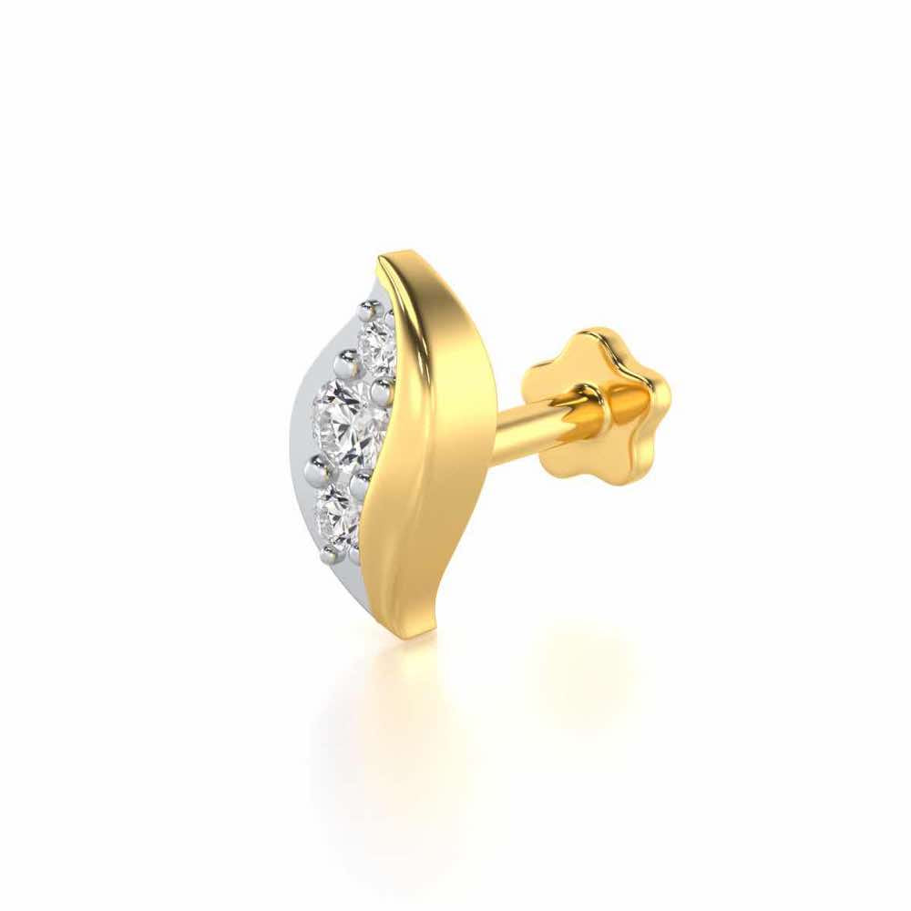 Wave Leaf Silver Nosepin - Yellow Gold - Image 2
