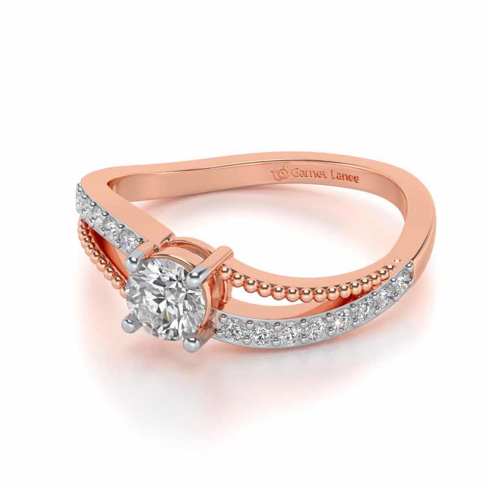 Wavish Solitaire Silver Ring - Rose Gold - Image 2
