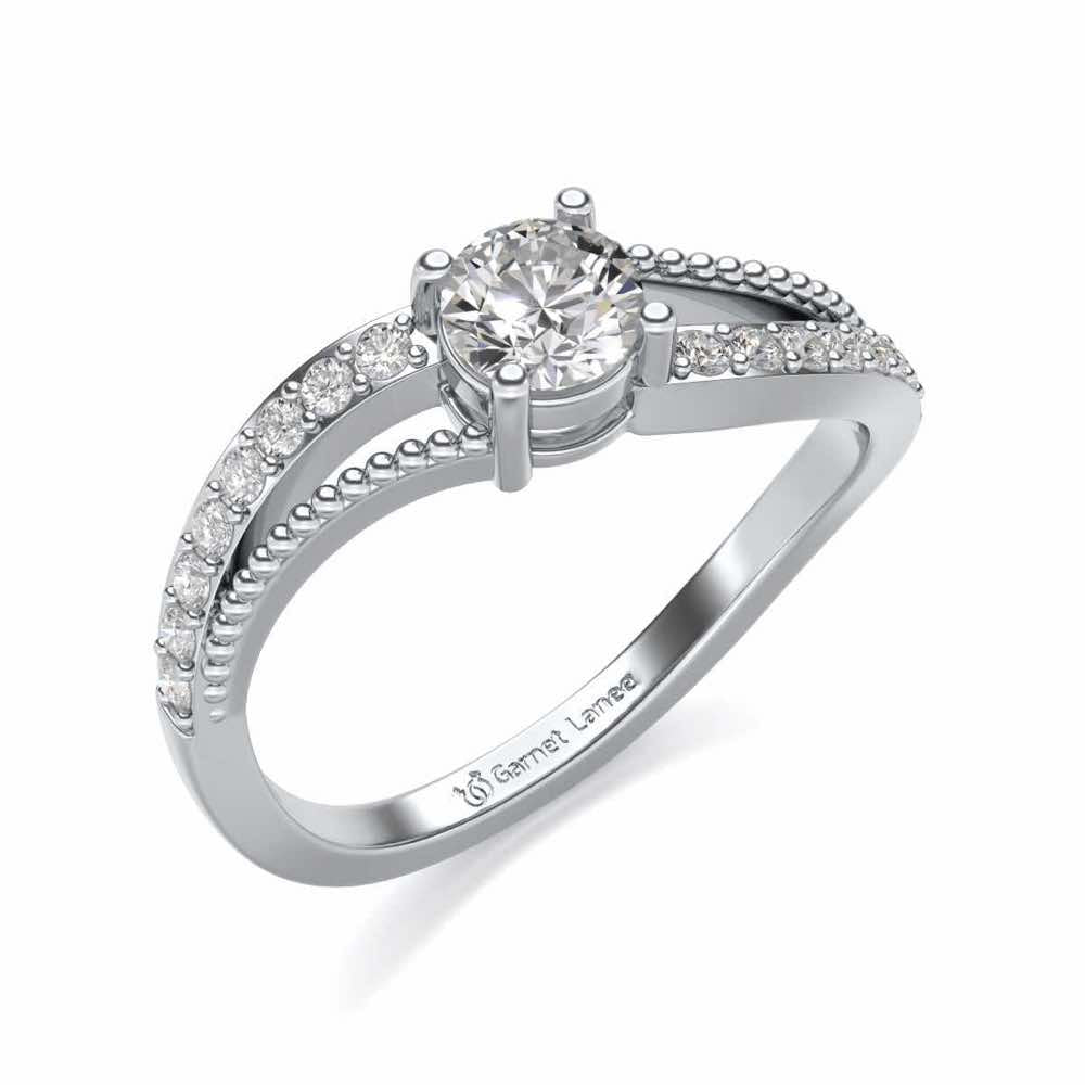 Wavish Solitaire Silver Ring - White Gold - Image 1