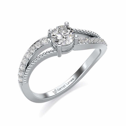 Wavish Solitaire Silver Ring - White Gold - Image 1