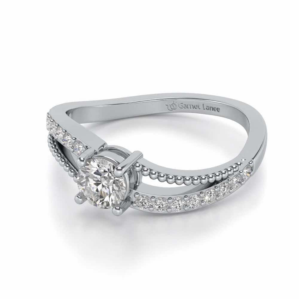 Wavish Solitaire Silver Ring - White Gold - Image 2