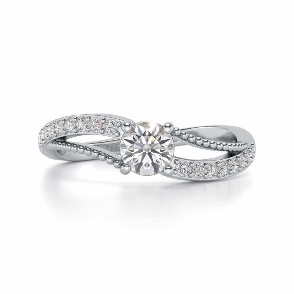 Wavish Solitaire Silver Ring - White Gold - Image 4