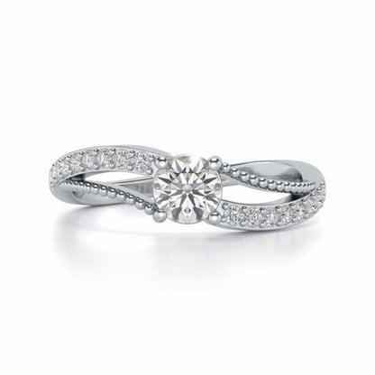 Wavish Solitaire Silver Ring - White Gold - Image 4