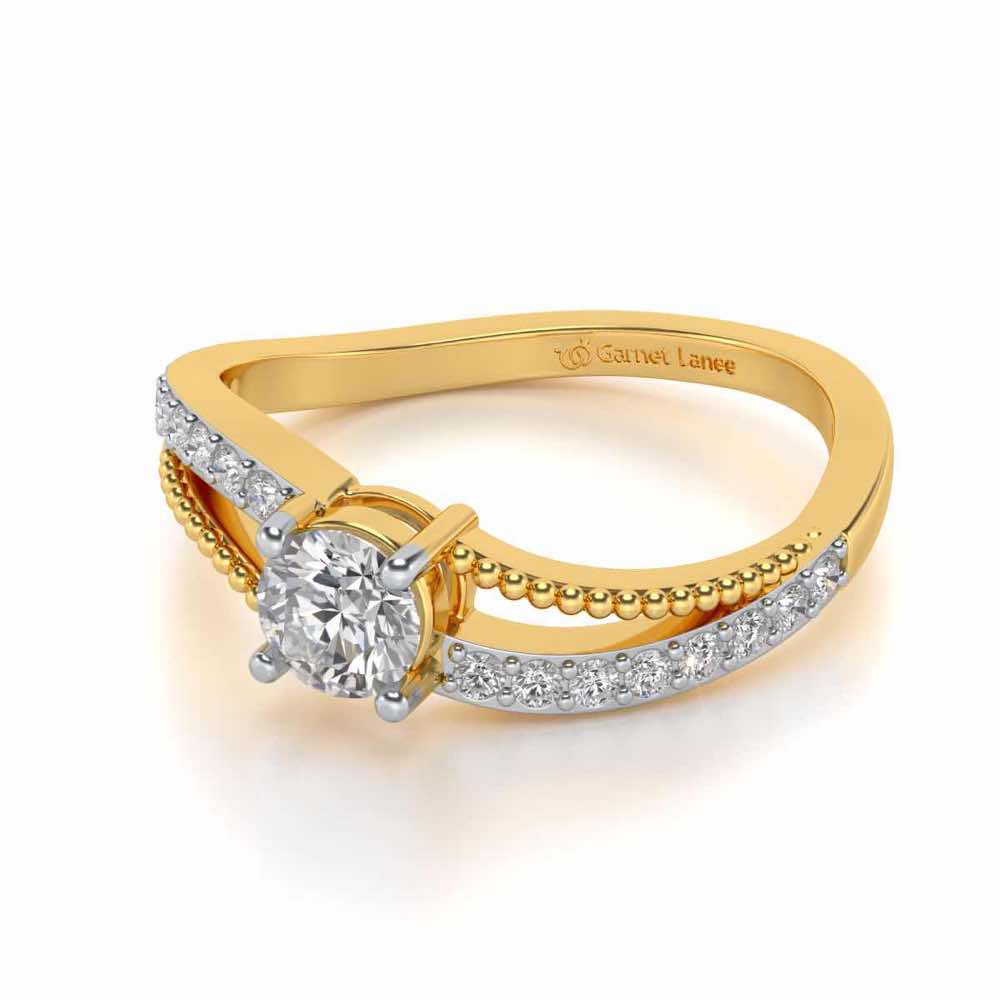 Wavish Solitaire Silver Ring - Yellow Gold - Image 2