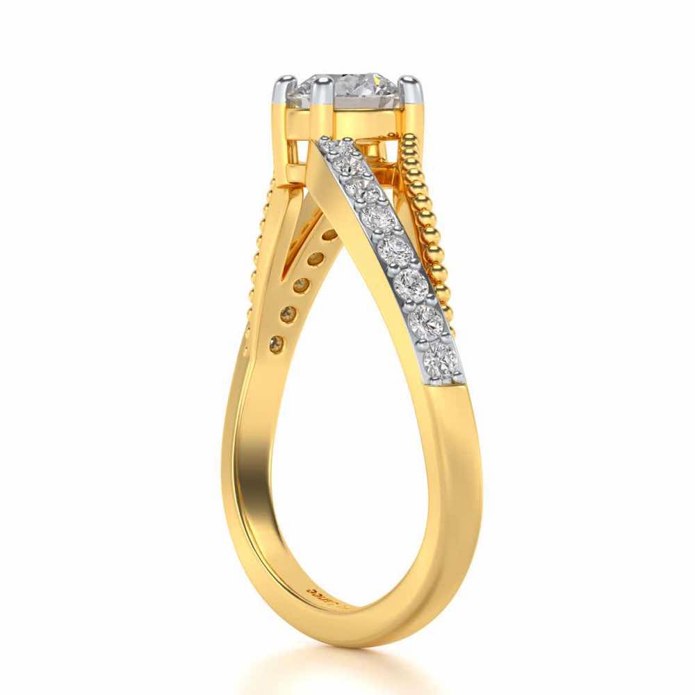 Wavish Solitaire Silver Ring - Yellow Gold - Image 3