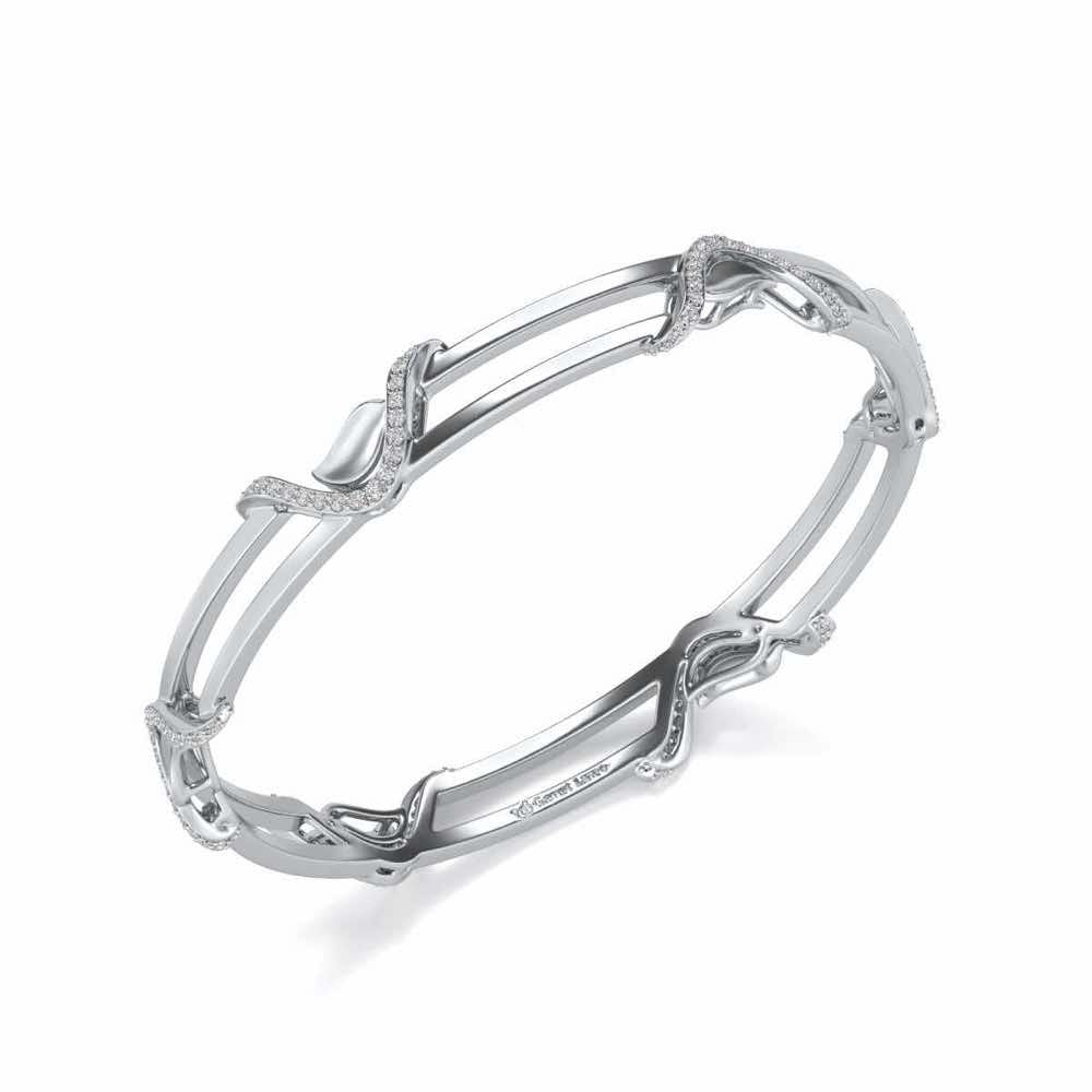 Wavy Hold Silver Bangles - White Gold - Image 1