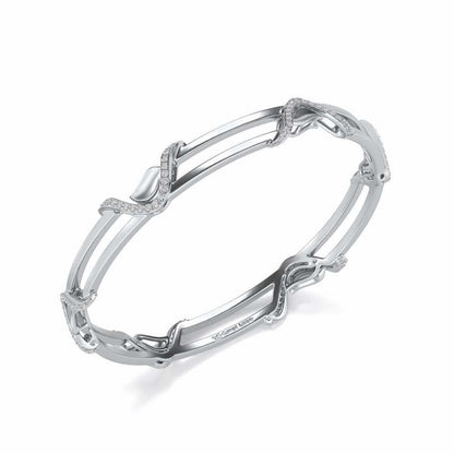 Wavy Hold Silver Bangles - White Gold - Image 1