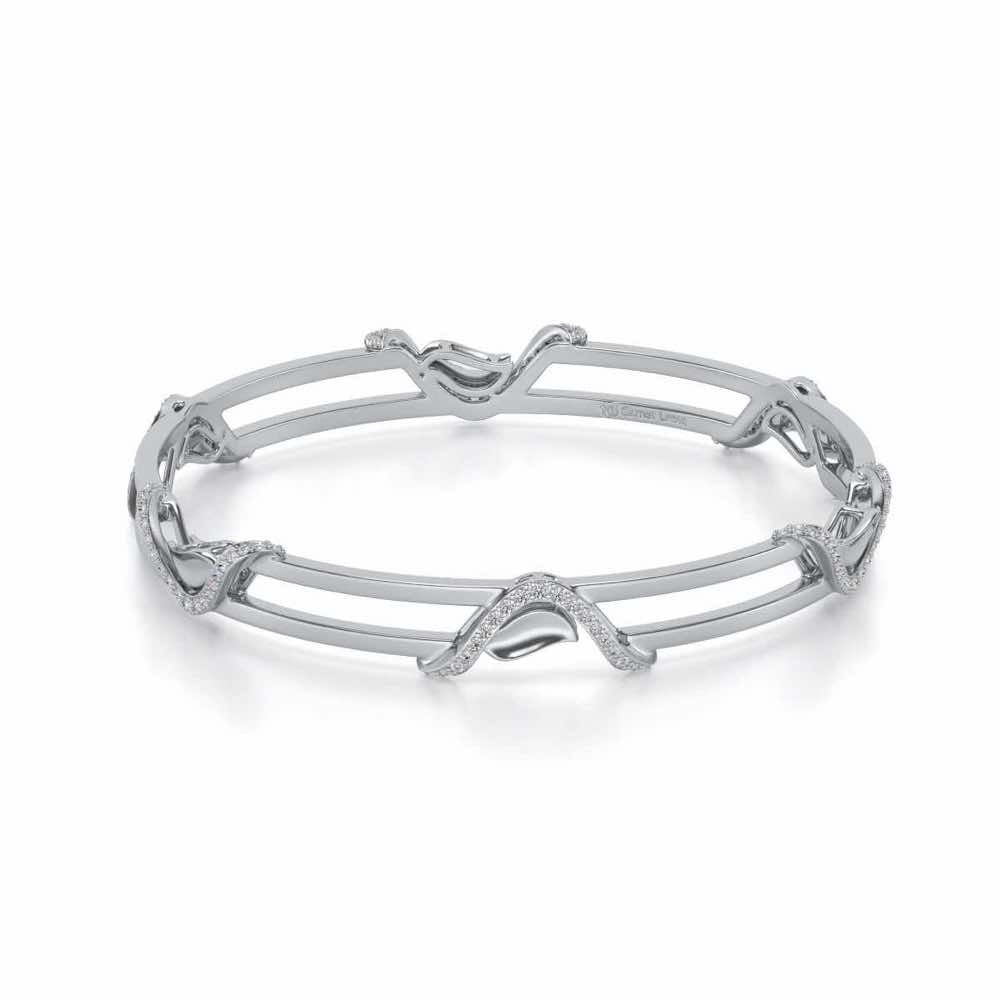 Wavy Hold Silver Bangles - White Gold - Image 2
