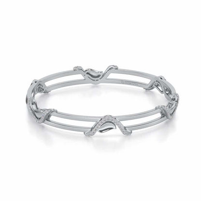 Wavy Hold Silver Bangles - White Gold - Image 2