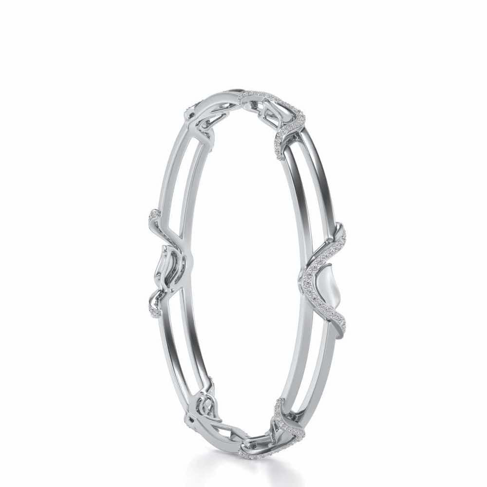 Wavy Hold Silver Bangles - White Gold - Image 3