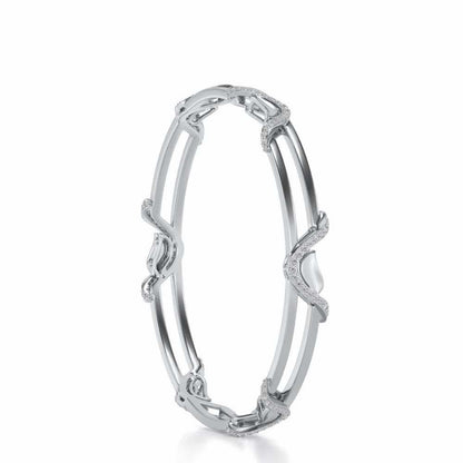 Wavy Hold Silver Bangles - White Gold - Image 3