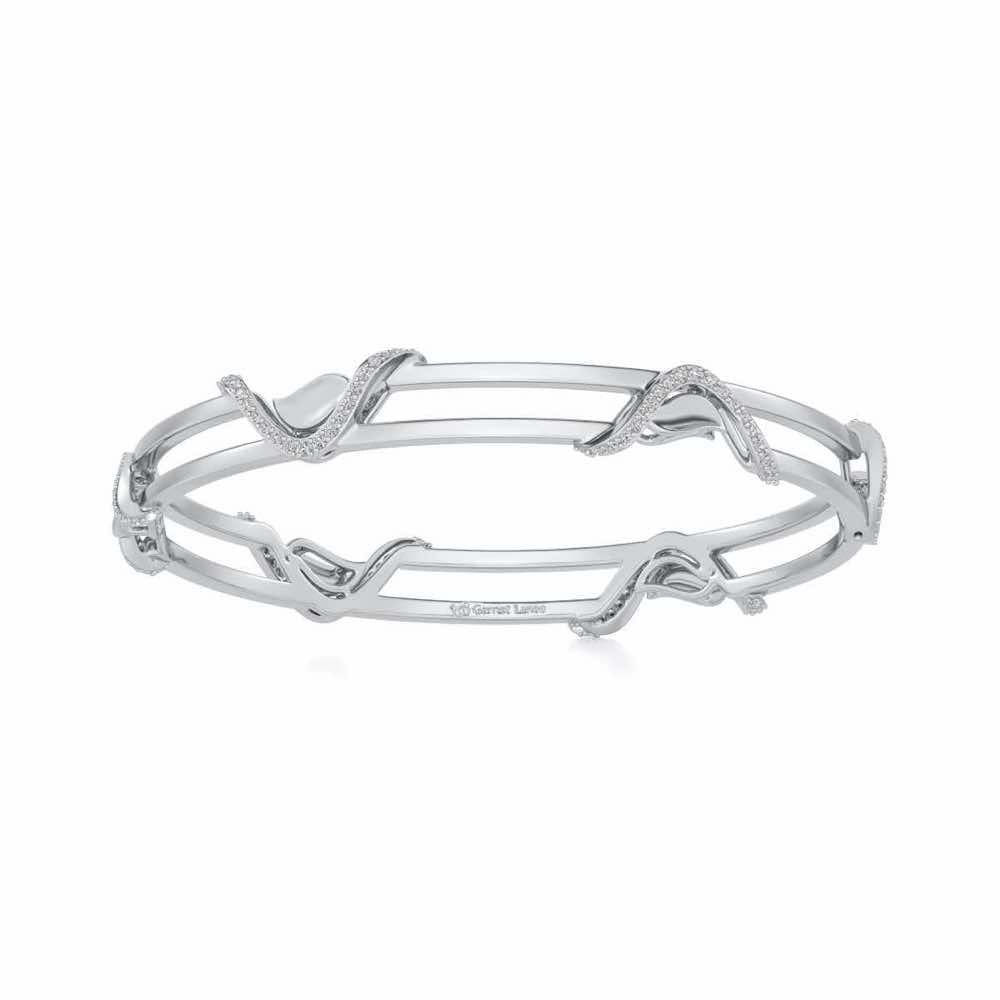 Wavy Hold Silver Bangles - White Gold - Image 4