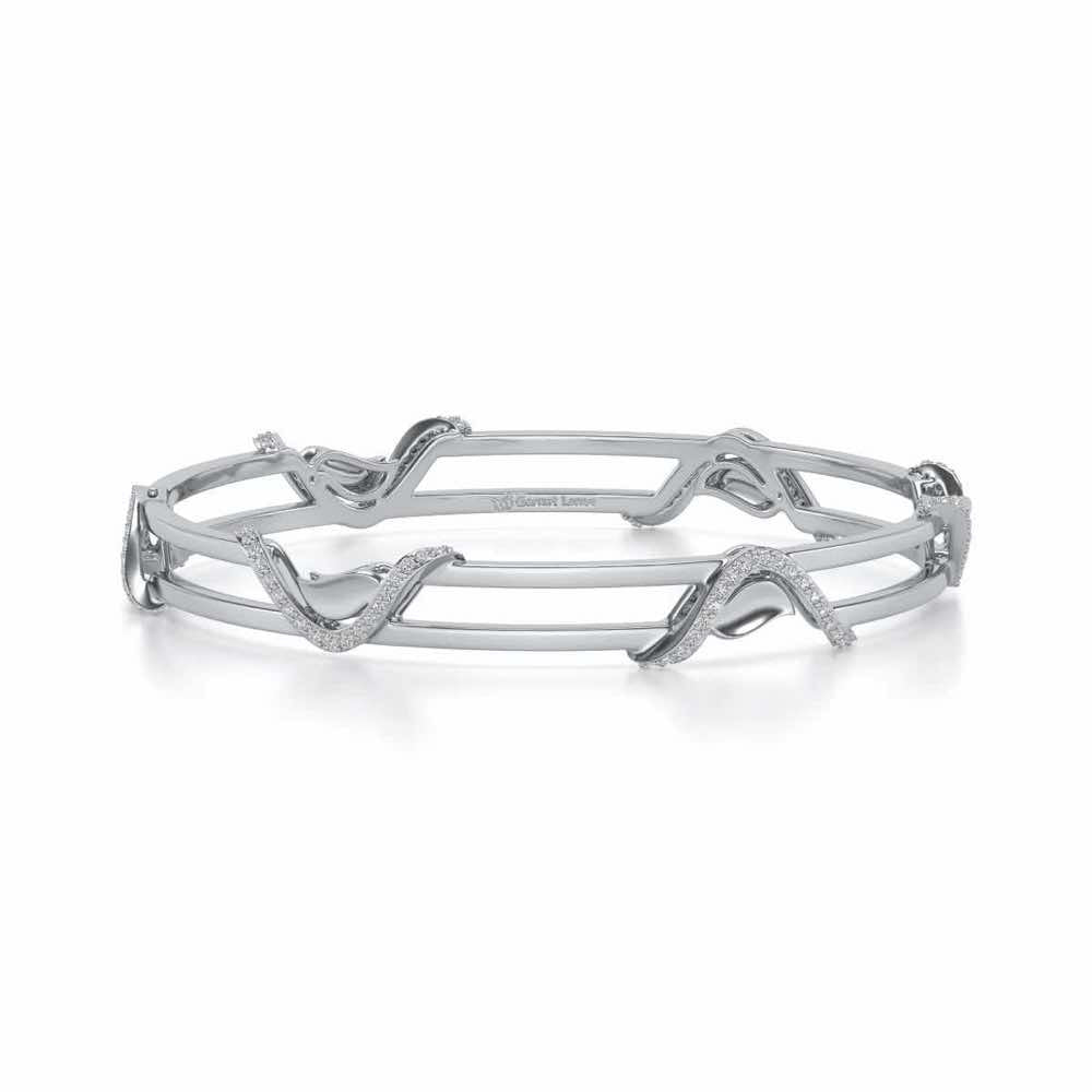 Wavy Hold Silver Bangles - White Gold - Image 5