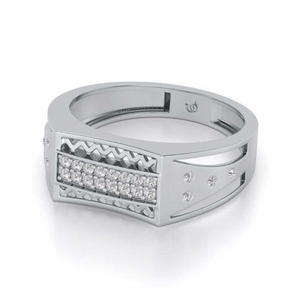 Wavy Strip Silver Ring For Men - White Gold - Image 2