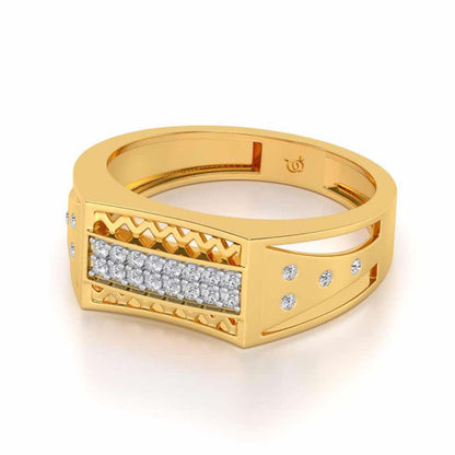 Wavy Strip Silver Ring For Men - Yellow Gold - Image 2