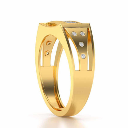 Wavy Strip Silver Ring For Men - Yellow Gold - Image 3
