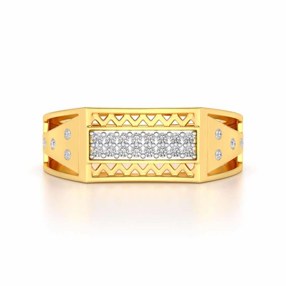 Wavy Strip Silver Ring For Men - Yellow Gold - Image 4