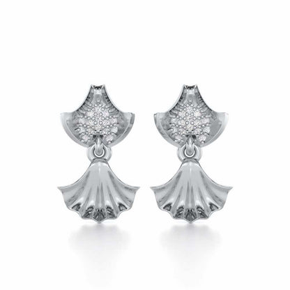 Whispering Leaves Silver Earrings - White Gold - Image 1