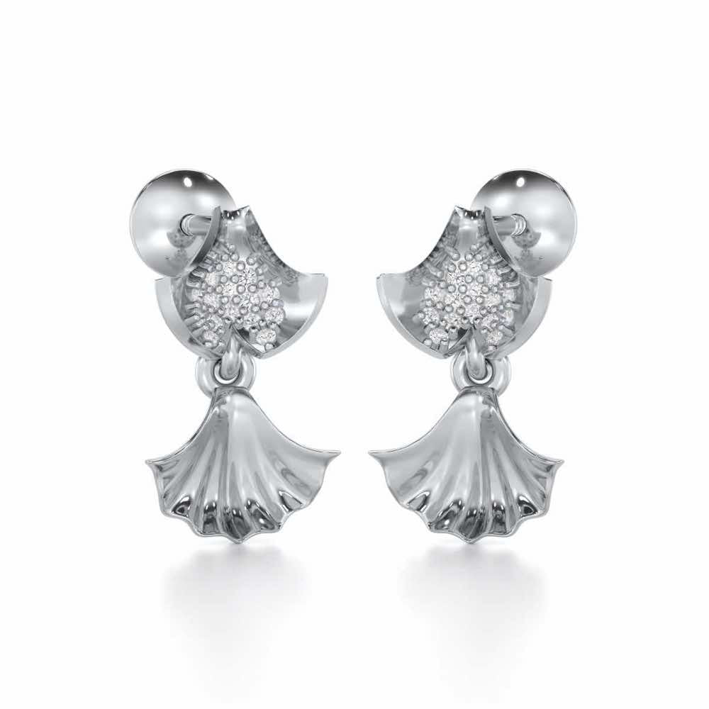 Whispering Leaves Silver Earrings - White Gold - Image 2