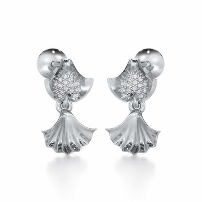Whispering Leaves Silver Earrings - White Gold - Image 2